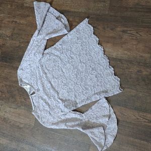 Medium adiva grey lace bell sleeve top